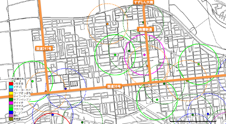 帯広市北地区の店舗所在状況